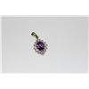 Image 1 : 14 KT. WHITE GOLD NATURAL AMETHYST & DIAMOND SET PENDANT WET WITH 12 ROUND BRILLIANT