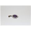 Image 2 : 14 KT. WHITE GOLD NATURAL AMETHYST & DIAMOND SET PENDANT WET WITH 12 ROUND BRILLIANT