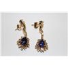 Image 1 : 14 KT. YELLOW GOLD EARRINGS.  SET WITH 2 PEAR SHAPED NATURAL TANZANITES APPROX. 3.0 CARATS & 2 PEAR