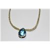Image 1 : CHOKER LENGTH FACETED DIAMOND BEAD NECKLACE WITH A NATURAL BLUE TOPAZ PENDANT.  39CM  STAND OF