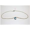 Image 2 : CHOKER LENGTH FACETED DIAMOND BEAD NECKLACE WITH A NATURAL BLUE TOPAZ PENDANT.  39CM  STAND OF