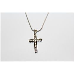 10KT. WHITE GOLD DIAMOND SET CROSS PENDANT CLASSIC CHANNEL SET WITH 17 ROUND