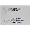 Image 2 : 14 KT. WHITE GOLD DANGLING NATURAL BLUE SAPPHIRE & DIAMOND EARRINGS.