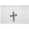 Image 1 : 14 KT YELLOW GOLD BLUE TOPAZ CROSS PENDANT SET WITH 5 OVAL MIXED CUT BLUE TOPAZ