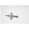 Image 2 : 14 KT YELLOW GOLD BLUE TOPAZ CROSS PENDANT SET WITH 5 OVAL MIXED CUT BLUE TOPAZ