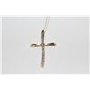 Image 1 : 10KT. YELLOW GOLD & RHODIUM DIAMOND CROSS PENDANT,  SET WITH 13 SINGLE CUT