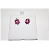 Image 1 : 14 KT. WHITE GOLD NATURAL RUBY, DIAMOND & NATURAL MOONSTONE EARRINGS.  SET WITH