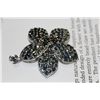 Image 2 : .925 STERLING SILVER FLOWER DESIGN NATURAL BLUE SAPPHIRE BROOCH-PENDANT SET WITH