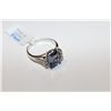 Image 2 : LADIES 14 KT. WHITE GOLD NATURAL TANZANITE & DIAMOND DRESS RING.  SET WITH 6 ROUND