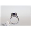 Image 3 : LADIES 14 KT. WHITE GOLD NATURAL TANZANITE & DIAMOND DRESS RING.  SET WITH 6 ROUND