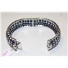 Image 2 : STERLING SILVER NATURAL BLUE SAPPHIRE BANGLE STYLE BRACELET ACCENTED WITH FLOWERS.  SET WITH