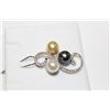 Image 2 : 14 KT. WHITE GOLD BACK, GOLD & WHITE CULTURED PEARL & DIAMOND SET PENDANT.  SET WITH 39 ROUND
