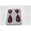 Image 1 : PAIR OF STERLING SILVER & 9KT. YELLOW GOLD PURPLE CORUMDUM  (RUBY) & DIAMOND SET DANGLING EARRINGS