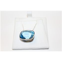 14 KT. WHITE GOLD NATURAL BLUE TOPAZ PENDANT BEZEL SET WITH 1 CUSHION CUT NATURAL BLUE TOPAZ