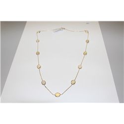 14 KT. YELLOW GOLD STATION STYLE CHOKER LENGTH NECKLACE BEZEL SET WITH 11 OVAL CABOCHON CUT OPALS