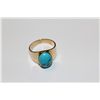 Image 1 : 14KT. YELLOW GOLD NATURAL TURQUOISE GENTS OR LADIES DRESS RING.  BEZEL SET WITH