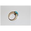 Image 2 : 14KT. YELLOW GOLD NATURAL TURQUOISE GENTS OR LADIES DRESS RING.  BEZEL SET WITH