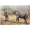 Image 2 : YVAN DUSHMANITCH, "ELEPHANT, KUDU, IMPALA AT WATERHOLE" OIL ON CANVAS, SIGNED LOWER LEFT