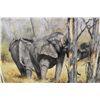 Image 2 : YVAN DUSHMANITCH, "ELEPHANTS STRIPPING BARK" OIL ON CANVAS, SIGNED LOWER LEFT 36" W X 24" H