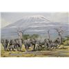 Image 2 : YVAN DUSHMANITCH, "ELEPHANTS AT MT. KILLAMANJARO" OIL ON CANVAS, SIGNED LOWER LEFT 36" W X 24" H