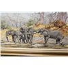 Image 2 : YVAN DUSHMANITCH, "FAMILY OF ELEPHANTS WITH EGRET" OIL ON CANVAS, SIGNED LOWER LEFT 36" W X 24" H