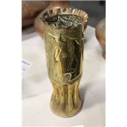 WWII (1941) HAND CARVED SHELL CASING FROM EAST AFRICA, CARVED BY ITALIAN PRISONERS OF WAR