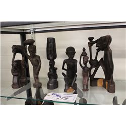 LOT OF 6 MAKONDE (TANZANIA) CARVED EBONY SCULPTURES 6"-10" HIGH