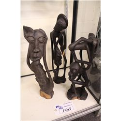 LOT OF 3 MAKONDE (TANZANIA) CARVED EBONY SCULPTURES APPROX 18  HIGH