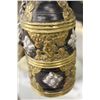 Image 3 : ANTIQUE TIBETAN PARTLY SILVER AND BRASS INLAID BEER JUG WITH TOP 6 1/2" HIGH