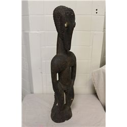 PAPAU NEW GUINEA CROCODILE MAN CARVING 25  HIGH FEATURING SHELL EYES- SEPTIK RIVER ANCESTOR FIGURE