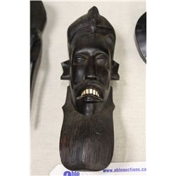 MASAI BUST OF A WARRIOR, BEAUTIFULLY CARVED BLACKWOOD WITH INLAID TEETH 9" HIGH