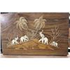 Image 2 : PAIR OF INLAID WOODEN PLAQUES- ELEPHANTS AND ORYX