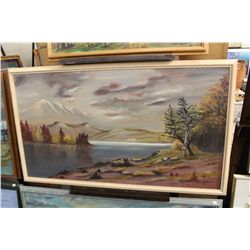 ALFRED EDSTROM  "LAKESIDE" OIL ON WOOD, 35 12" W X 19" H SIGNED LOWER RIGHT AND DATED '72