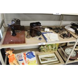 SHELF LOT OF ASSORTED ANTIQUE PHONES