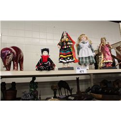 SHELF LOT OF ASSORTED DOLLS