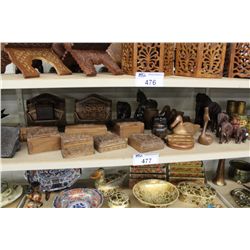 SHELF LOT OF WOODEN CARVINGS, BOXES AND MORE!