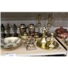 Image 2 : SHELF LOT OF BRASS TEA POTS, INDIAN DANCERS, VASE AND MORE!