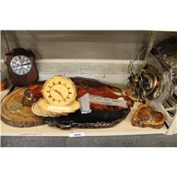 SHELF LOT OF WOODEN WALL CLOCKS AND MORE!