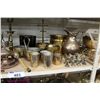 Image 2 : SHELF LOT OF BRASS SERVING DISHES, INSTRUMENTS AND MORE!