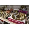 Image 2 : SHELF LOT OF BRASS FIGURINES, SERVING DISHES AND MIRRORS