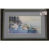 Image 2 : PAIR OF KIFF HOLLAND FRAMED PRINTS- "BOATS IN HARBOUR" 18" W X 10 H