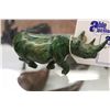 Image 2 : VERDITE RHINO 5 1/2" LONG 2 3/4" HIGH AND SOAPSTONE RHINO 4 1/2" LONG 2" HIGH