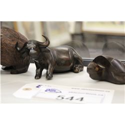 COLLECTION OF WOOD ANIMAL CARVINGS- KUDU, BEAR, BUFFALO, TURTLE AND BIRD