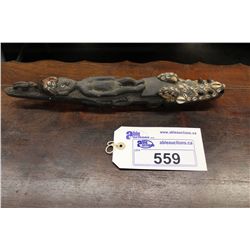 PAPAU NEW GUINEA CARVED WOODEN CROCCODILE FEATURING NASSA SHELLS EMBEDDED IN THE WOOD  15  LONG