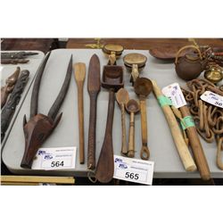 LOT OF 10 HAND CARVED WOODEN LADLES