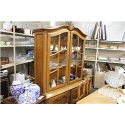 ANTIQUE WOODEN CHINA CABINET WITH GLASS DOORS 76  H X 49  W