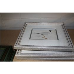 LOT OF 4 NICELY FRAMED BIRD PRINTS WITH LINEN MATTING 7  X 4 1/2 