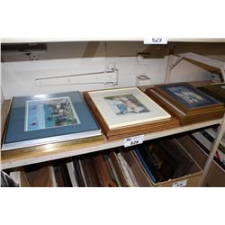 SHELF LOT OF ASSORTED FRAMED PRINTS