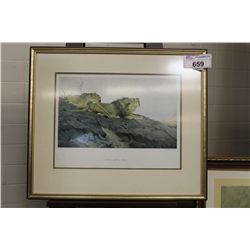 W. KUHNERT,  LION  FRAMED PRINT 17  X 10  C.1950