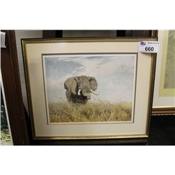 W. KUHNERT,  ELEPHANT  FRAMED PRINT 17  X 14  C.1950